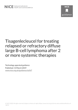 Tisagenlecleucel for Treating Relapsed Or Refractory Diffuse Large B-Cell Lymphoma After 2 Or More Systemic Therapies