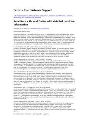 Substitute - Almond Butter with Detailed Nutrition Information Substitute - Almond Butter with Detailed Nutrition Information