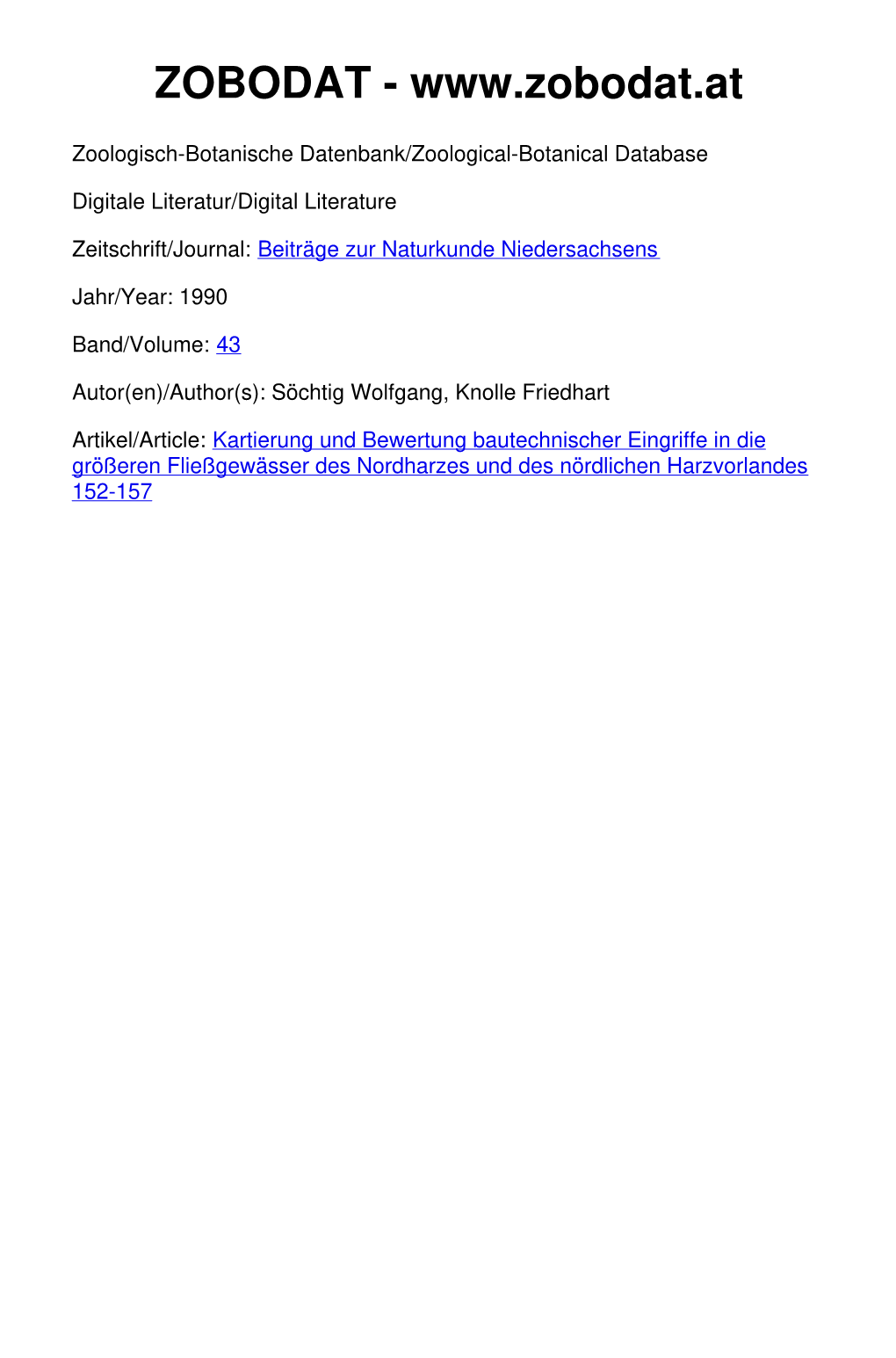 Kartierung Und Bewertung Bautechnischer Eingriffe in Die Größeren Fließgewässer Des Nordharzes Und Des Nördlichen Harzvorlandes 152-157 Beitr