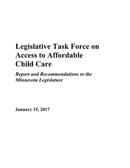 Legislative Task Force on Access to Affordable Child Care Report