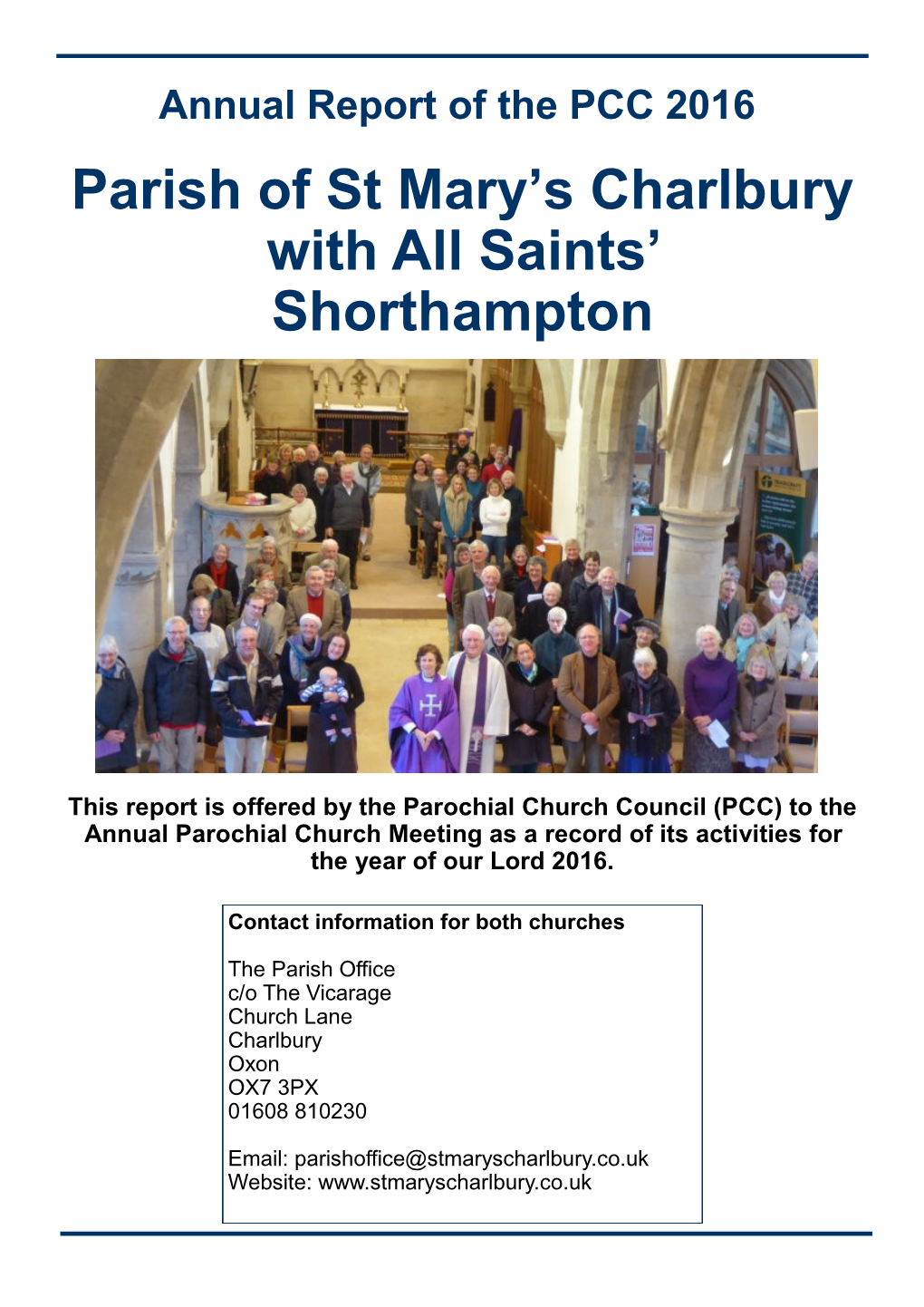 Annual Report of the PCC 2016 Parish of St Mary's Charlbury With