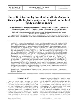 Parasitic Infection by Larval Helminths in Antarctic Fishes: Pathological Changes and Impact on the Host Body Condition Index