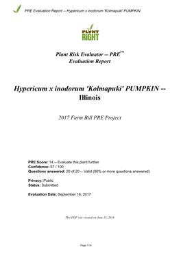 PRE Evaluation Report for Hypericum X Inodorum 'Kolmapuki' PUMPKIN