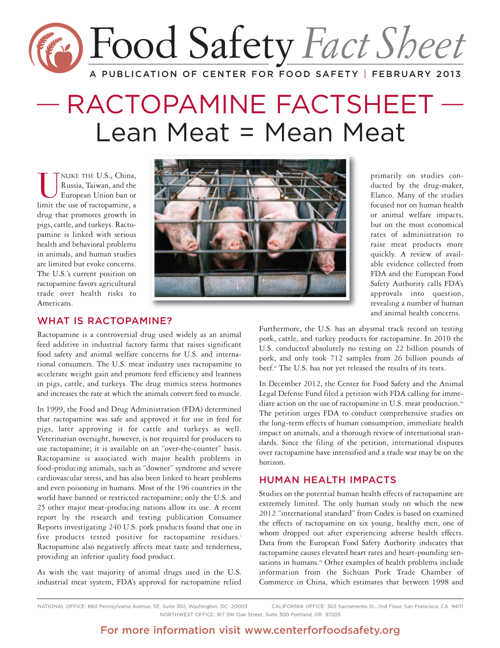 RACTOPAMINE FACTSHEET Lean Meat = Mean Meat