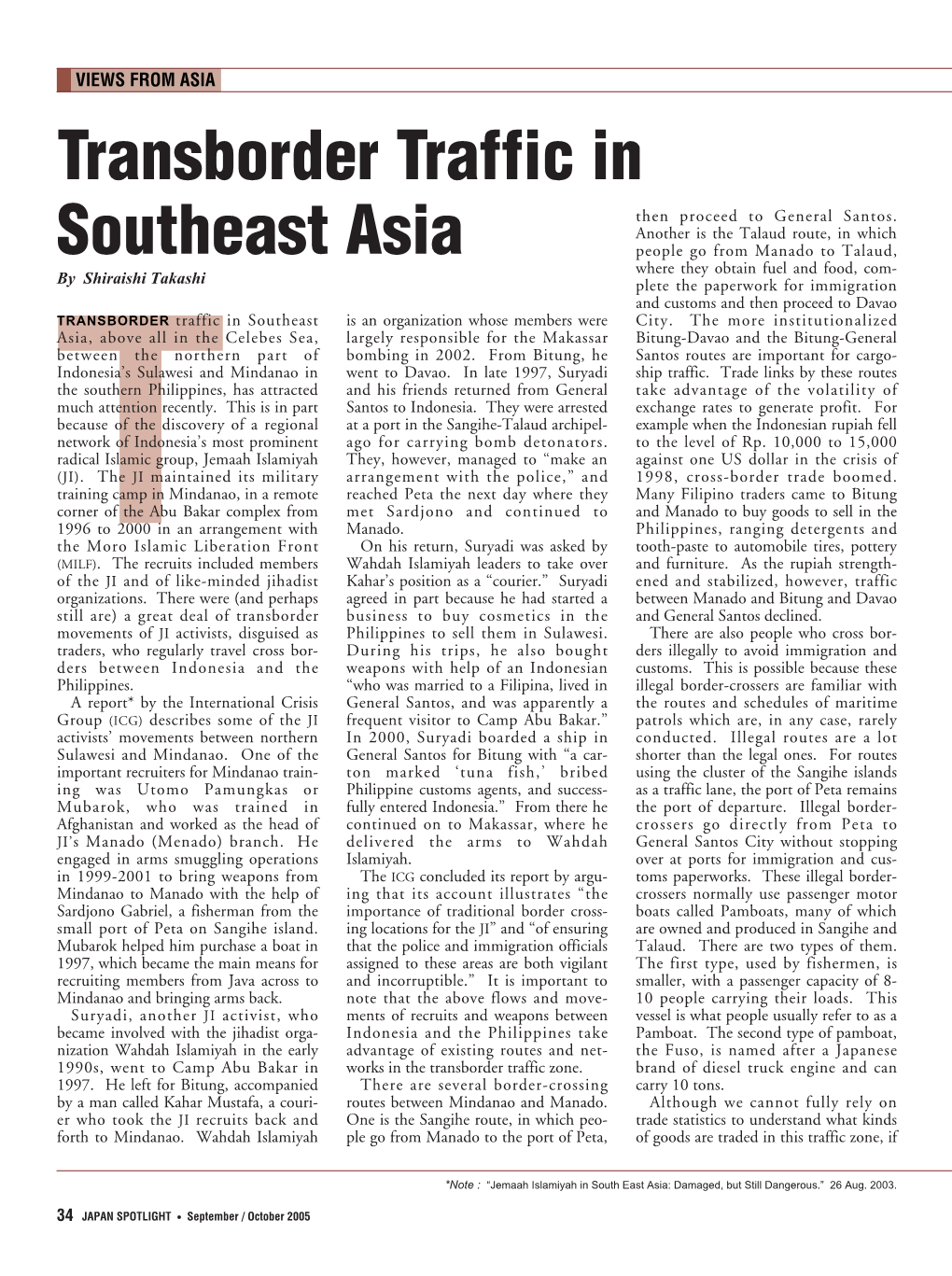 Transborder Traffic in Southeast Asia