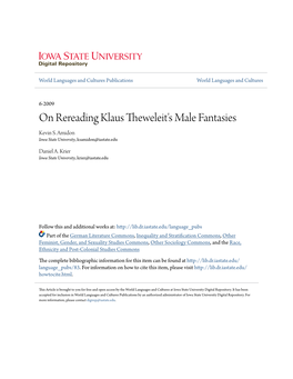 On Rereading Klaus Theweleit's Male Fantasies Kevin S