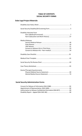 TABLE of CONTENTS SOCIAL SECURITY FORMS Duke Legal