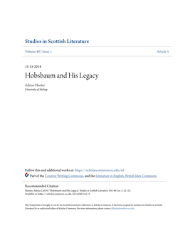 Hobsbaum and His Legacy Adrian Hunter University of Stirling