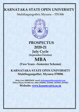 PROSPECTUS 2020-21 July Cycle (September-October) MBA (Two Years –Semester Scheme)