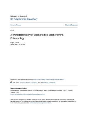 A Rhetorical History of Black Studies: Black Power & Epistemology