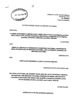 Affidavit #1 of Dr. Ramesh Sahjpaul Octobers