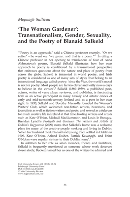 The Woman Gardener’: Transnationalism, Gender, Sexuality, and the Poetry of Blanaid Salkeld