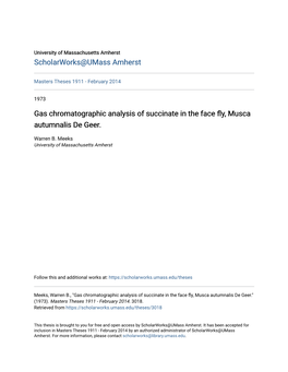 Gas Chromatographic Analysis of Succinate in the Face Fly, Musca Autumnalis De Geer
