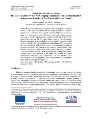 Dance and Socio-Cybernetics: the Dance Event of “K’Na” As a Shaping Component of the Cultural Identity Amongst the Arvanites of Neo Cheimonio Evros, Greece1