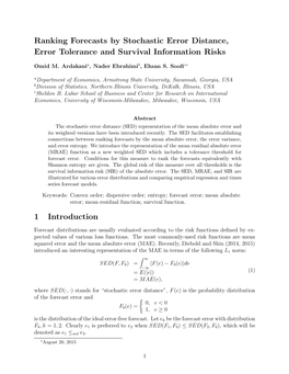 Ranking Forecasts by Stochastic Error Distance, Error Tolerance and Survival Information Risks