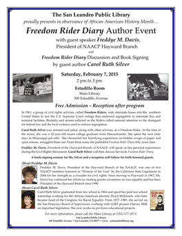 Freedom Rider Diary Author Event with Guest Speaker Freddye M