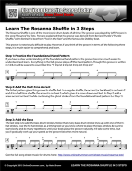 Learn the Rosanna Shuffle in 3 Steps the Rosanna Shuffle Is One of the Most Iconic Drum Beats of All Time
