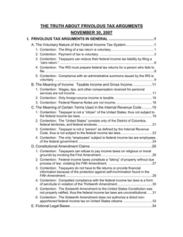 The Truth About Frivolous Tax Arguments November 30, 2007 I