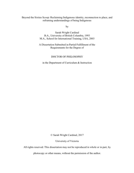 Beyond the Sixties Scoop: Reclaiming Indigenous Identity, Reconnection to Place, and Reframing Understandings of Being Indigenous