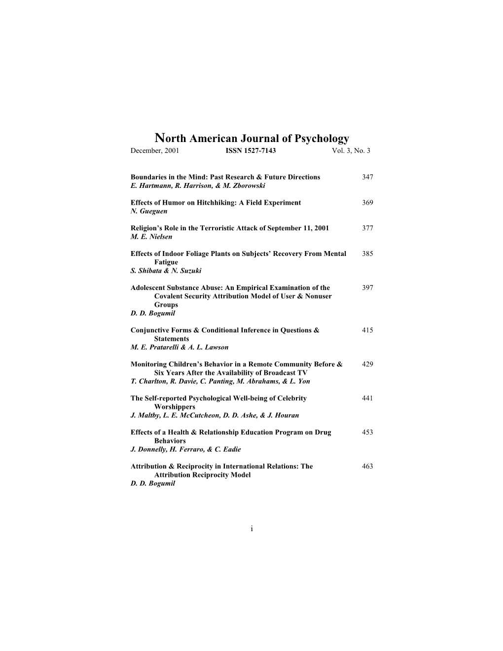 North American Journal of Psychology s1