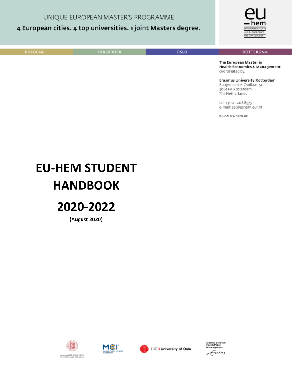 EU-HEM STUDENT HANDBOOK 2020-2022 (August 2020)