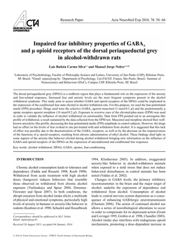 Impaired Fear Inhibitory Properties of GABAA and Μ Opioid Receptors of the Dorsal Periaqueductal Grey in Alcohol-Withdrawn Rats