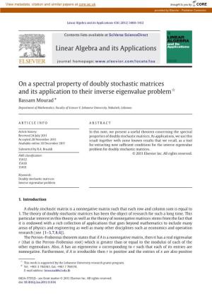 On a Spectral Property of Doubly Stochastic Matrices and Its Application to Their Inverse Eigenvalue Problem