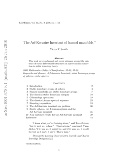 The Arf-Kervaire Invariant of Framed Manifolds 3 the 2-Sylow Subgroup of These Groups the Appropriate Invariant Is the Hopf Invariant Modulo 2