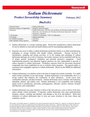 Sodium Dichromate Product Stewardship Summary February 2012
