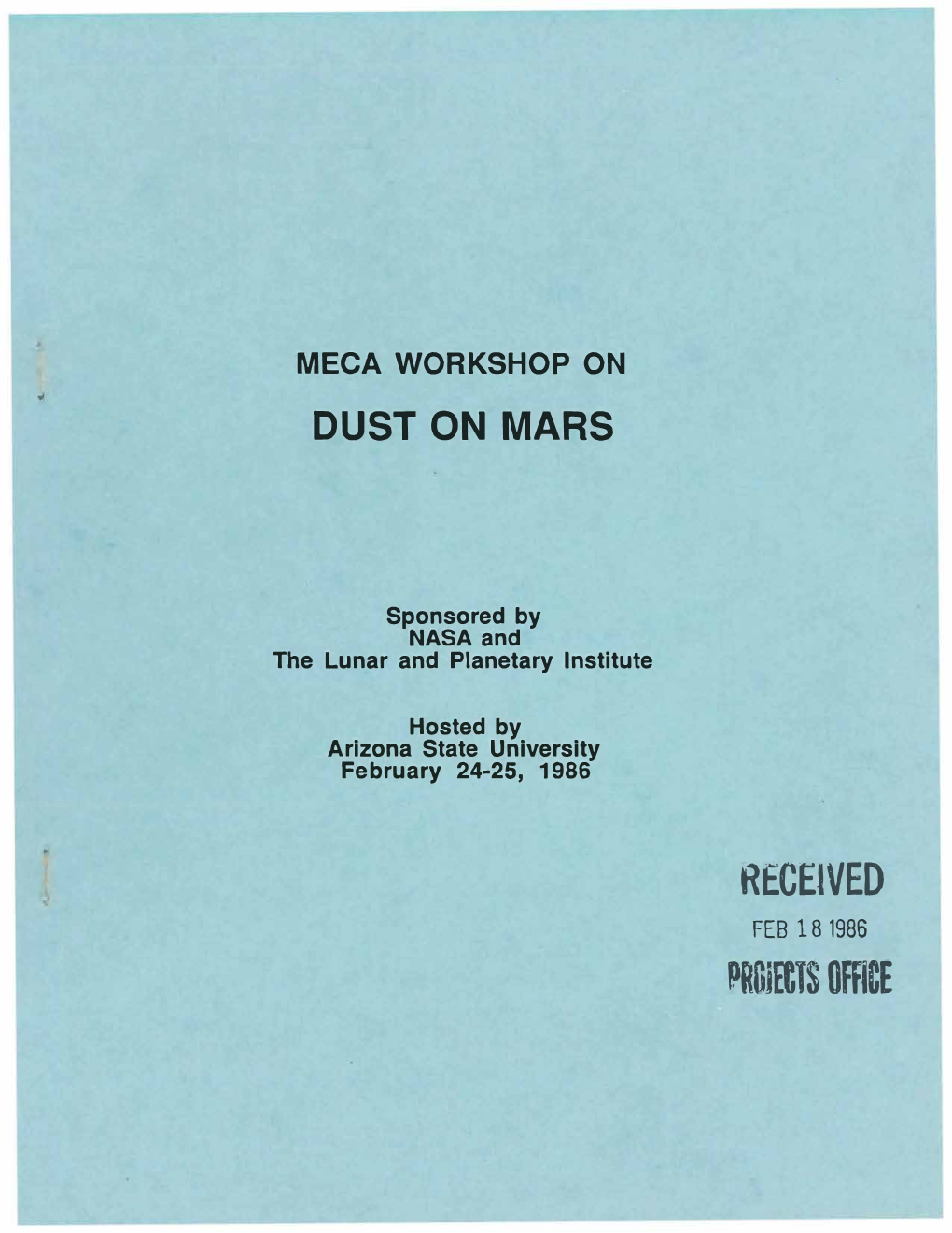 MECA Workshop on Dust on Mars. Program, Abstracts