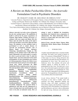 A Review on Maha Paishachika Ghrita - an Ayurvedic Formulation Used in Psychiatric Disorders