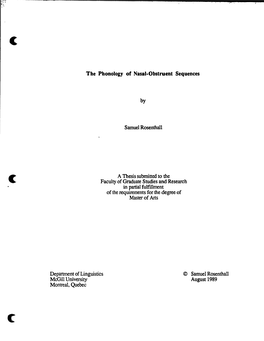 The Phonology of Nasal-Obstruent Sequences by Samuel Rosenthall a Thesis Submitted to the Faculty of Graduate Studies and Resear