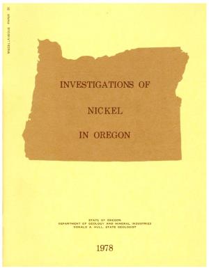 DOGAMI MP-20, Investigations of Nickel in Oregon