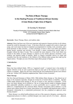 The Role of Music Therapy in the Healing Process of Traditional African Society: a Case Study of Igbo Area of Nigeria