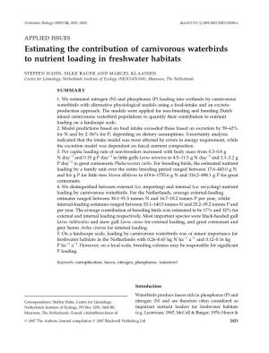 Estimating the Contribution of Carnivorous Waterbirds to Nutrient Loading in Freshwater Habitats