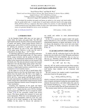 Low-Scale Quark-Lepton Unification