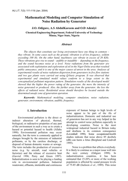Mathematical Modeling and Computer Simulation of Noise Radiation by Generator