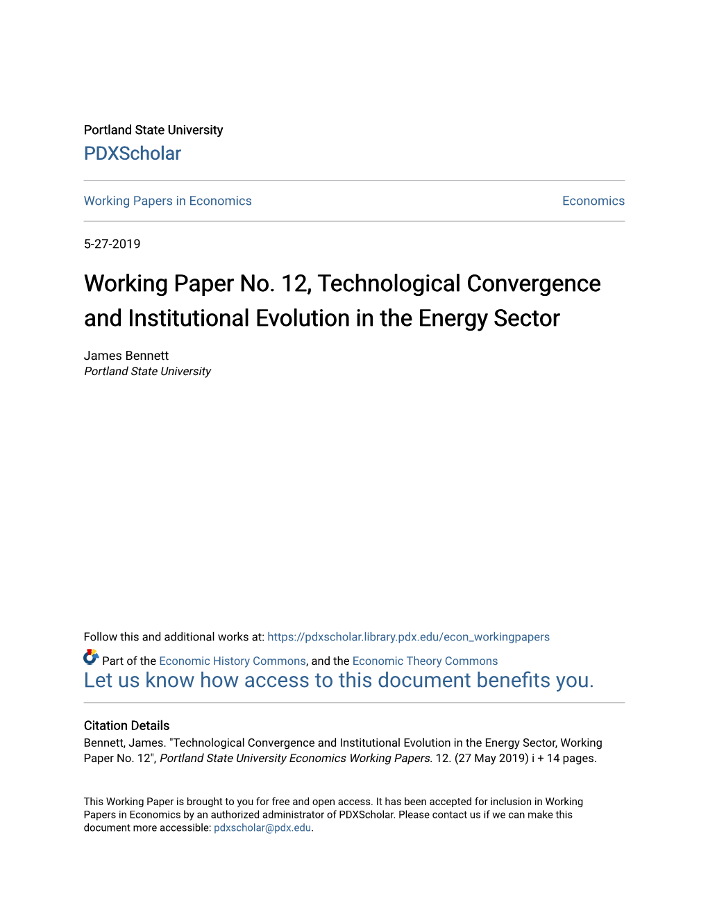 Working Paper No. 12, Technological Convergence and Institutional Evolution in the Energy Sector