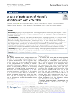 A Case of Perforation of Meckel's Diverticulum with Enterolith