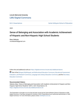 Sense of Belonging and Association with Academic Achievement of Hispanic and Non-Hispanic High School Students