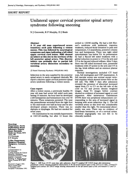 Unilateral Upper Cervical Posterior Spinal Artery Syndrome Following Sneezing