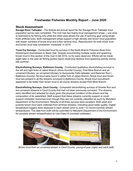 Freshwater Fisheries Monthly Report – June 2020 Stock Assessment
