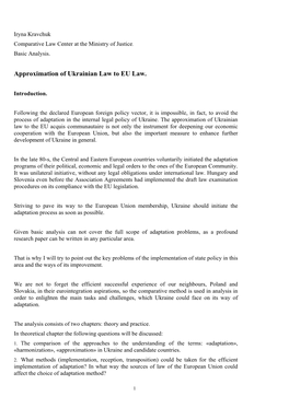 Approximation of Ukrainian Law to EU Law