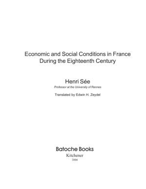 Economic and Social Conditions in France During the 18Th Century