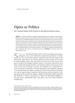 Opera As Politics the Troubled History of San Francisco’S War Memorial Opera House