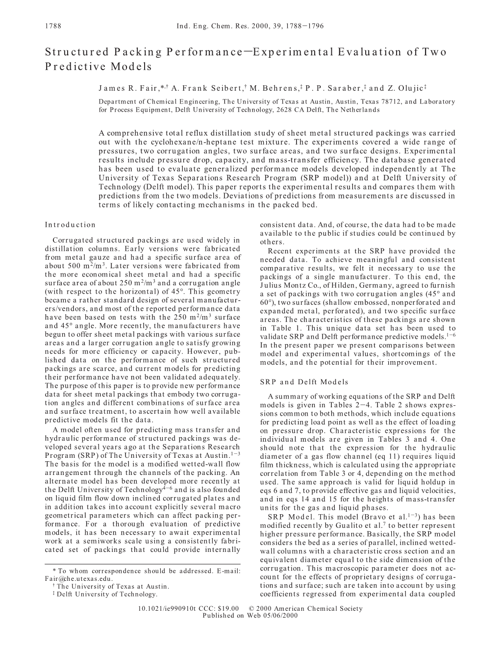 Structured Packing Performancesexperimental Evaluation of Two Predictive Models