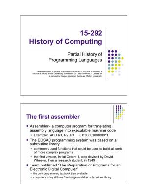 Partial History of Programming Languages � Based on Slides Originally Published by Thomas J