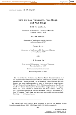 Note on Ideal-Transforms, Rees Rings, and Krull Rings