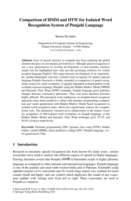 Comparison of HMM and DTW for Isolated Word Recognition System of Punjabi Language