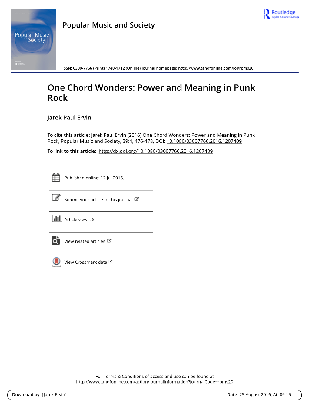 Review of One Chord Wonders: Power and Meaning in Punk Rock